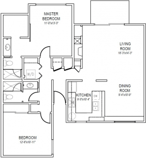 Floor plan for 2 beds, 2 baths, 1100 sqft